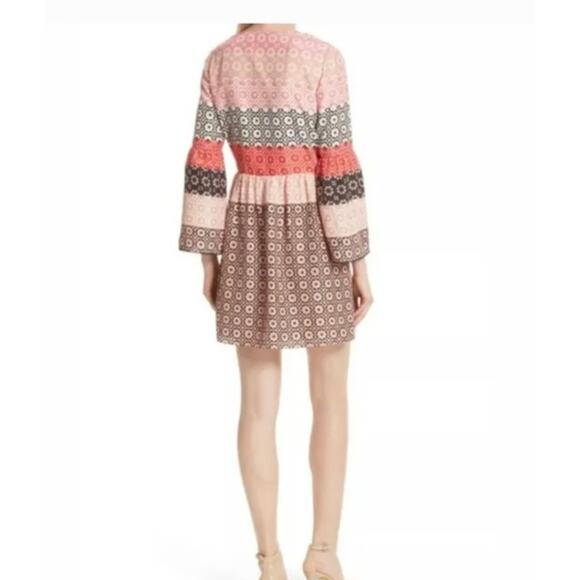 Derek Lam 10 Crosby Geo Ruffle Balloon Sleeve Dress 2 Pink Black Boho Western - Picture 2 of 8